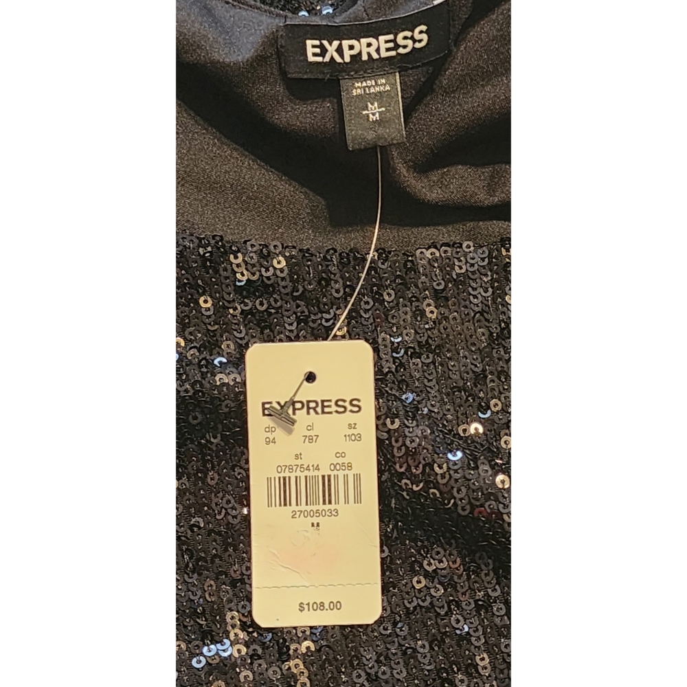 NWT Express Sequined Dress Black Long Sleeved Size M - Picture 10 of 11